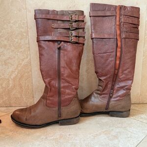Steve Madden P-Mikel Brown Distressed Leather Riding Boots Buckle Size 6.5